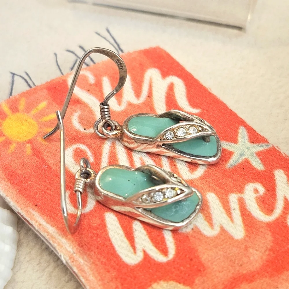 Flip Flop 925 Cz Earrings Sterling Silver Sandal Earrings